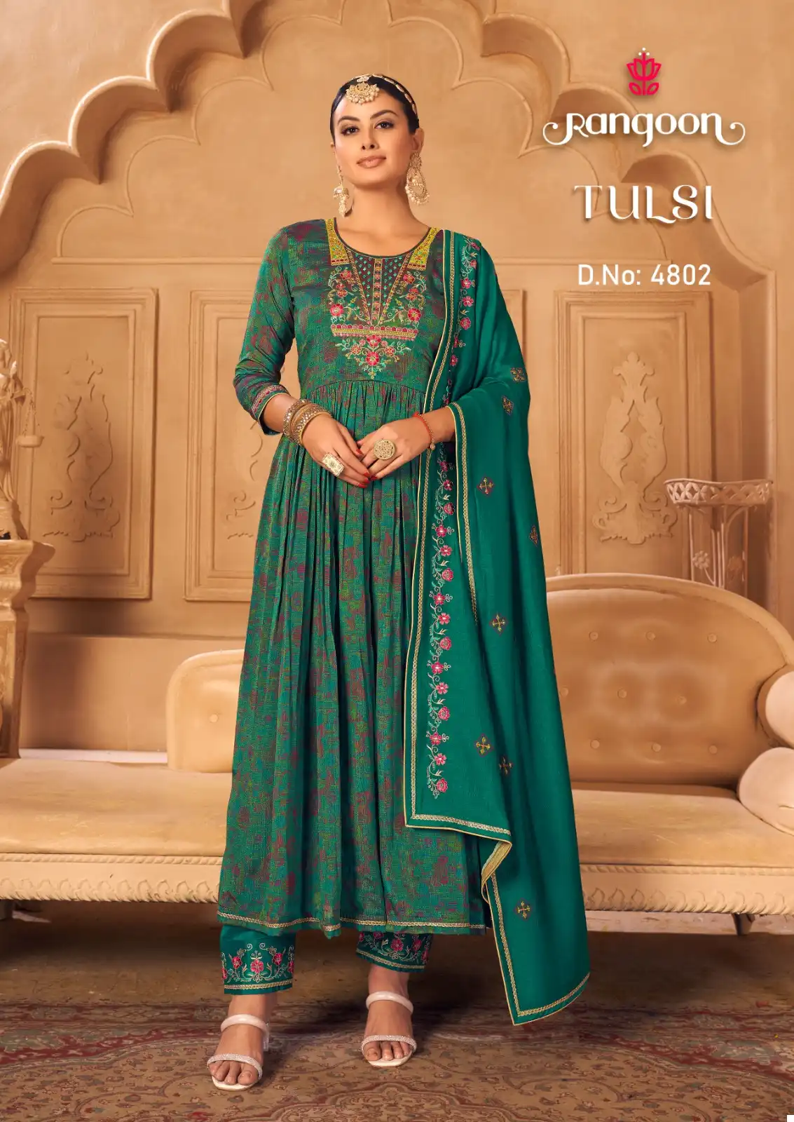 Rangoon Tulsi Silk Wholesale Fancy Hand Work Designer Readymade Anarkali Suits Catalog — Wholesale Salwar Suits, Rangoon wholesale from Surat - Gallery Image 3