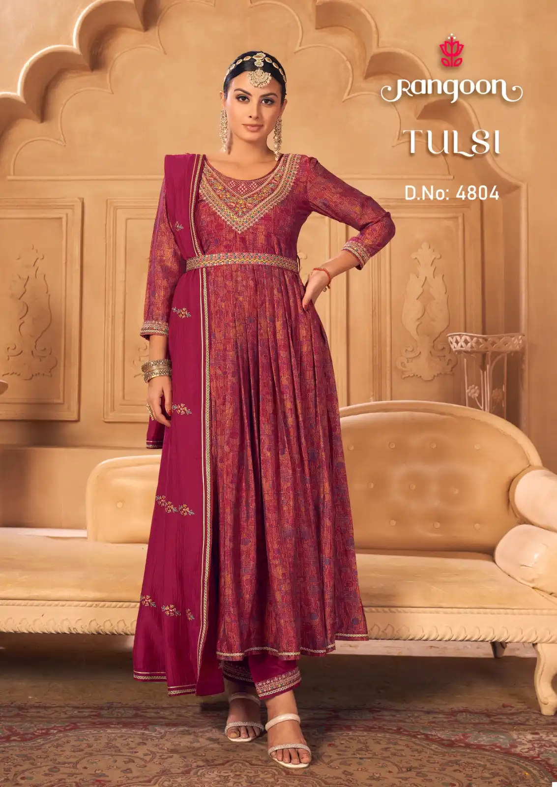 Rangoon Tulsi Silk Wholesale Fancy Hand Work Designer Readymade Anarkali Suits Catalog — Wholesale Salwar Suits, Rangoon wholesale from Surat - Gallery Image 4