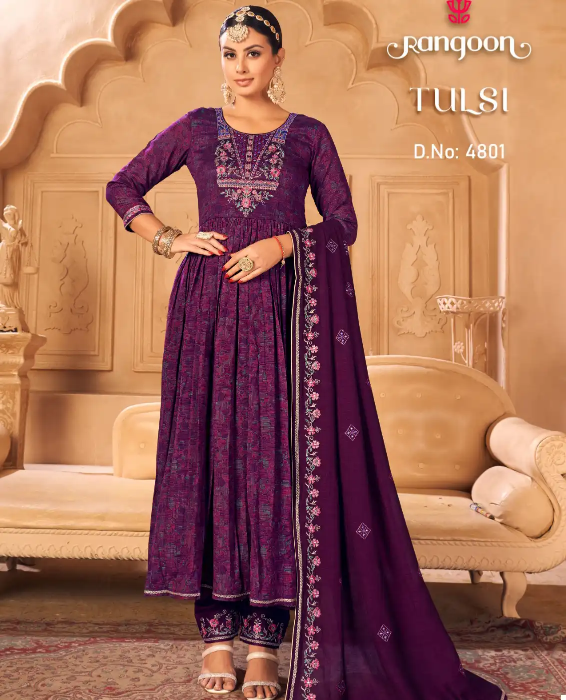 Rangoon Tulsi Silk Wholesale Fancy Hand Work Designer Readymade Anarkali Suits Catalog — Wholesale Salwar Suits, Rangoon wholesale from Surat — view 1
