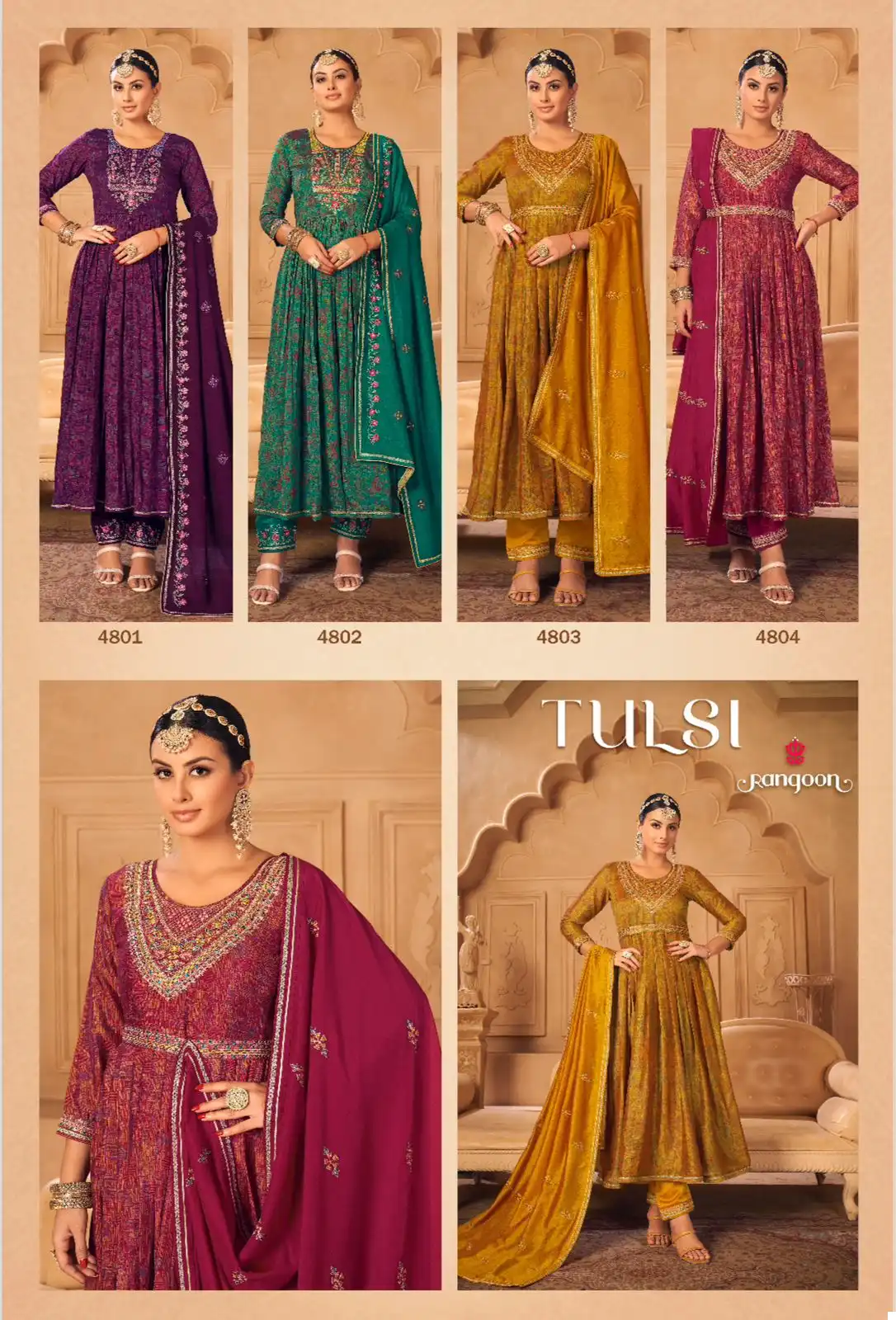 Rangoon Tulsi Silk Wholesale Fancy Hand Work Designer Readymade Anarkali Suits Catalog — Wholesale Salwar Suits, Rangoon wholesale from Surat — view 5