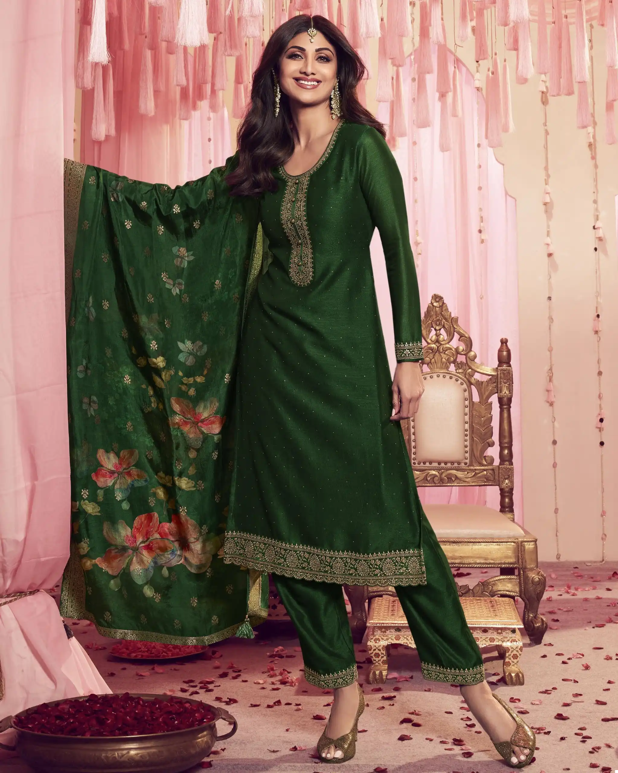 Vatsam Mehndi Collection By Shilpa Bhagal Puri Georgette Silk Wholesale Readymade Designer Suits Catalog — Wholesale Salwar Suits, MPA wholesale from Surat — view 2