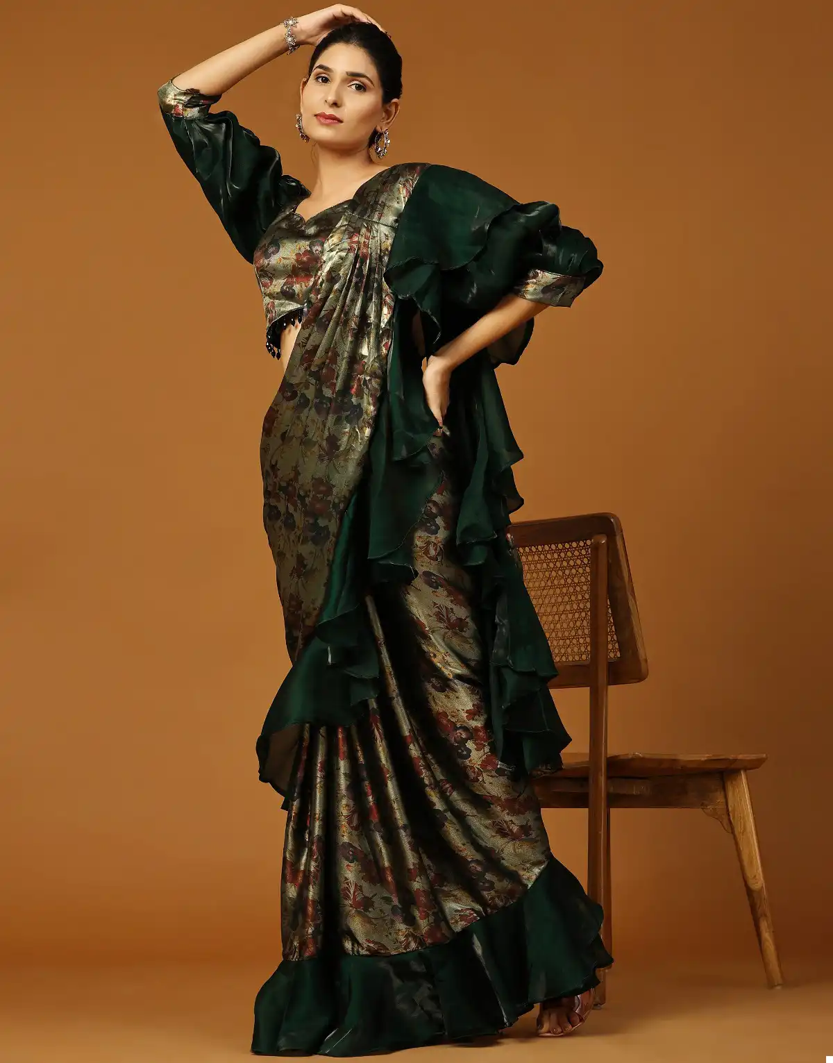 Amoha 101110 Fancy Floral Wholesale Readymade Ruffle Saree Catalog