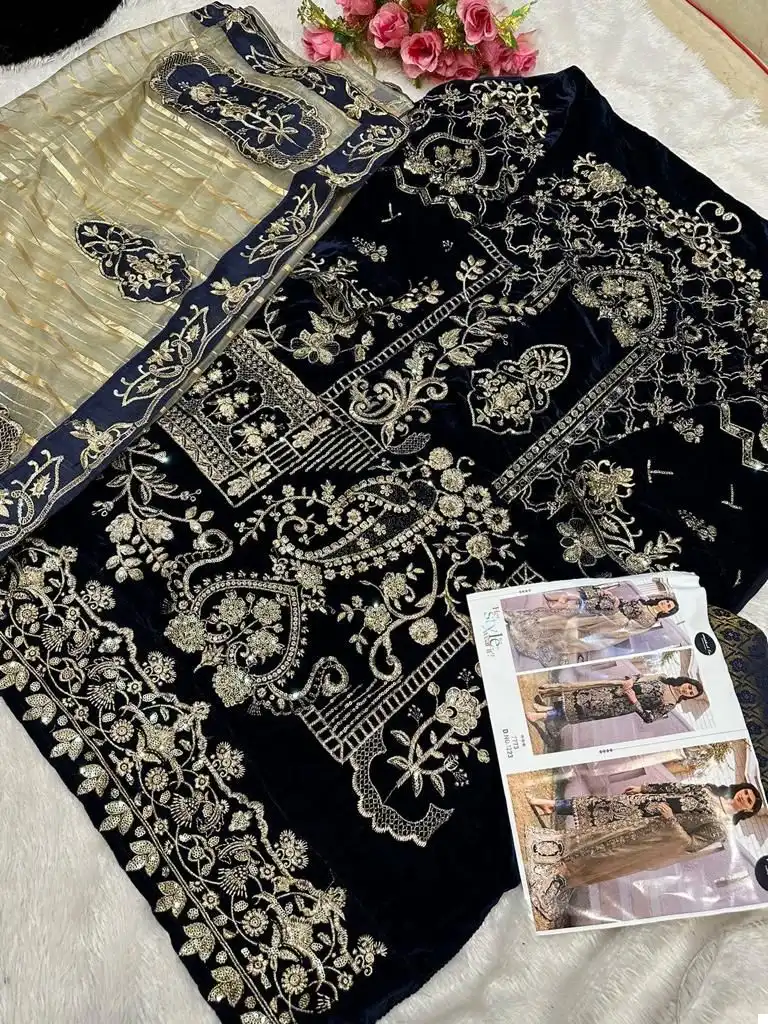 Mehboob Tex D No 1223 9000 Velvet Wholesale Pakistani Salwar Suit - Image 5