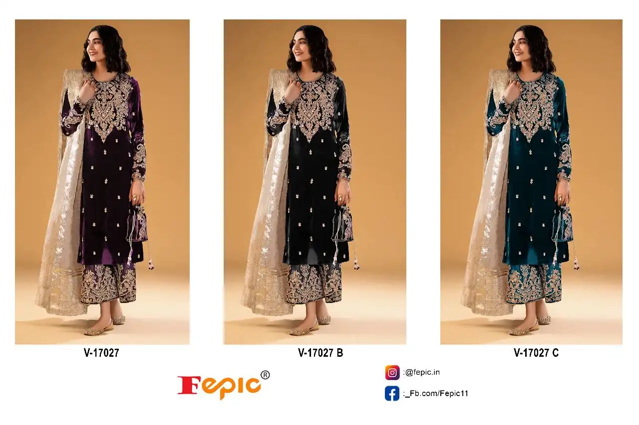 Fepic 17027 Velvet Wholesale Winter Wear Suit Catalog — Wholesale Salwar Suits, MPA wholesale from Surat — view 7