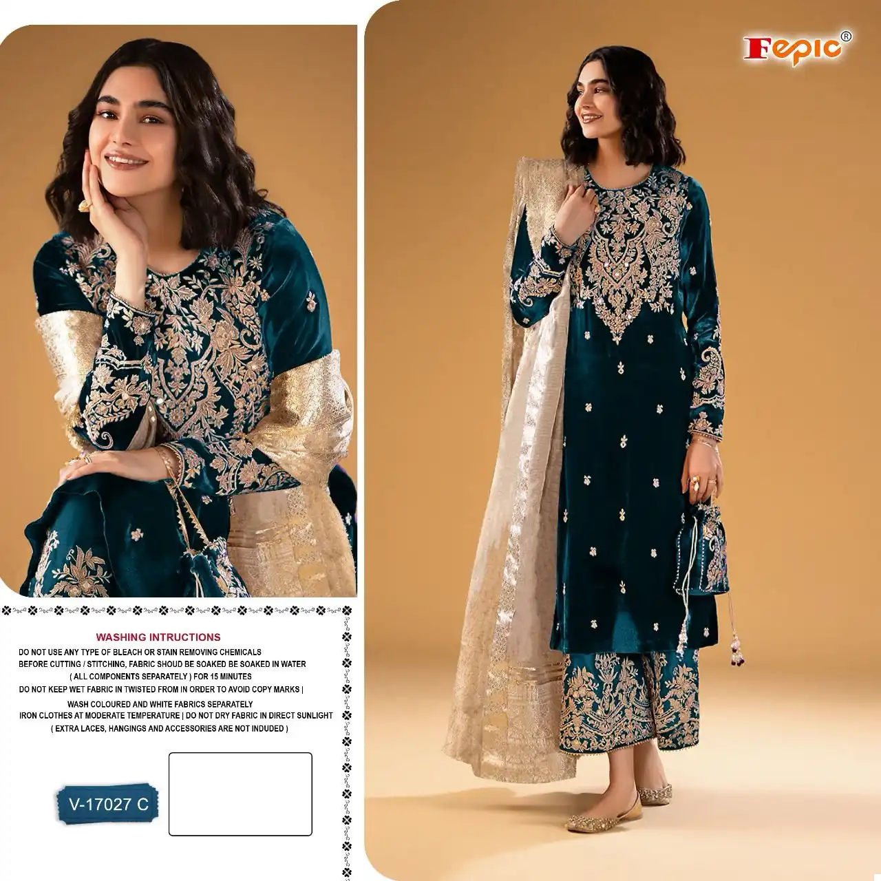 Fepic 17027 Velvet Wholesale Winter Wear Suit Catalog — Wholesale Salwar Suits, MPA wholesale from Surat - Gallery Image 2