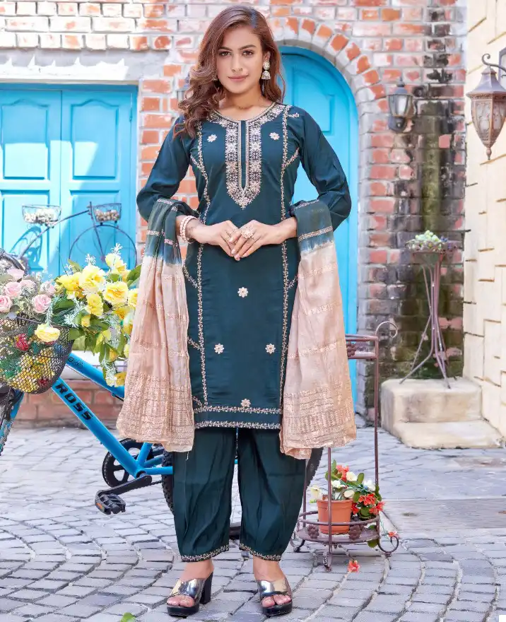 Rung Afgani Heavy Roman Silk Wholesale Readymade Salwar Suit Catalog