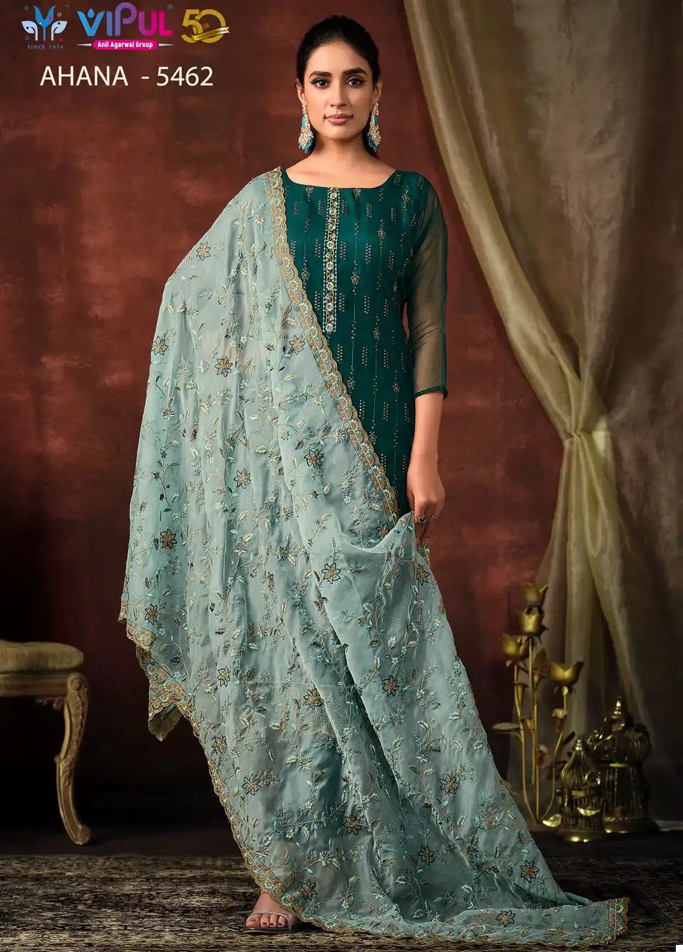 Vipul Ahana Shimmer Organza Wholesale Fancy Salwar Suits Catalog — Wholesale Salwar Suits, MPA wholesale from Surat — view 1