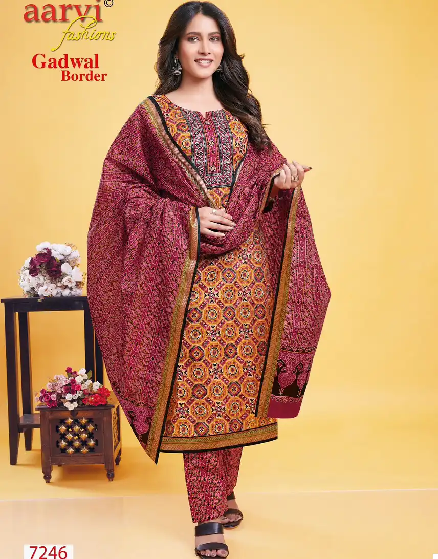 Aarvi Gadhwal Border Vol 9 Cambric Cotton Wholesale Readymade Salwar Suit Catalog