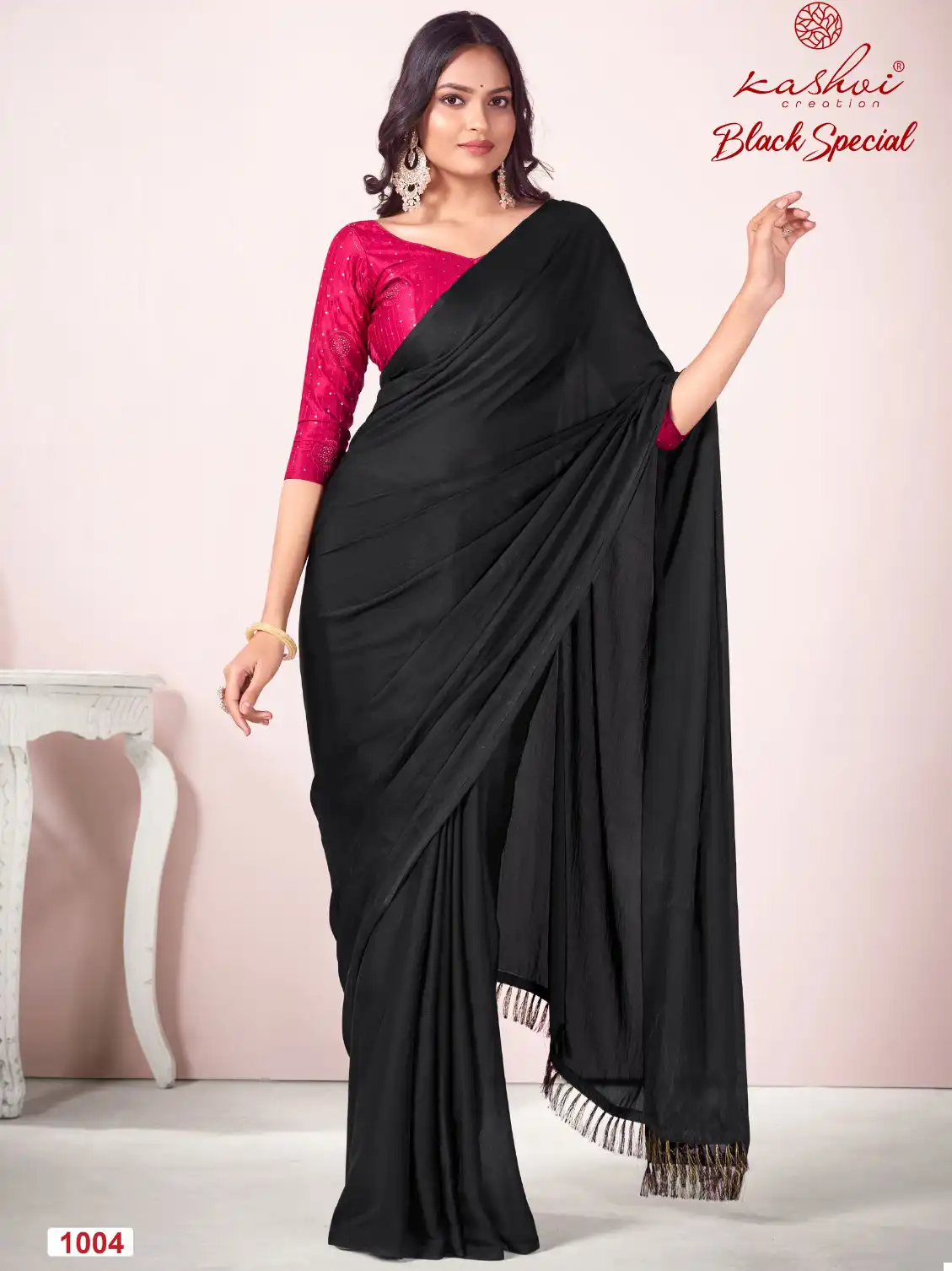 Kashvi Creation Black Special Dull Moss Wholesale Sarees Catalog — Wholesale Sarees, Kashvi Creation wholesale from Surat — view 1