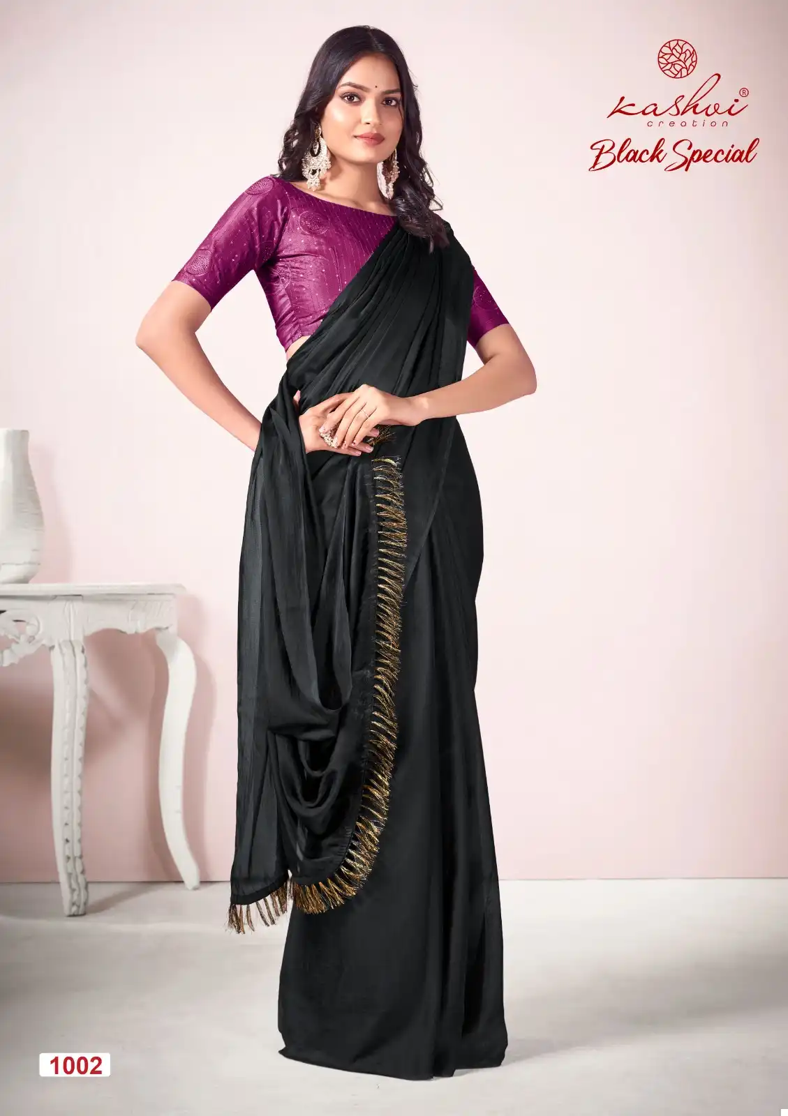 Kashvi Creation Black Special Dull Moss Wholesale Sarees Catalog — Wholesale Sarees, Kashvi Creation wholesale from Surat - Gallery Image 3