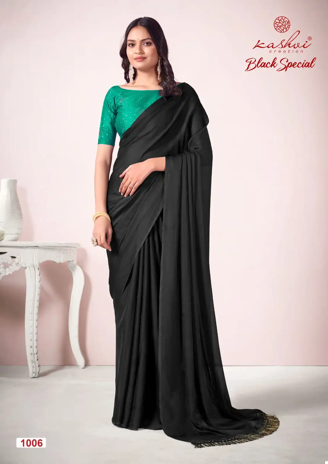 Kashvi Creation Black Special Dull Moss Wholesale Sarees Catalog — Wholesale Sarees, Kashvi Creation wholesale from Surat - Gallery Image 4