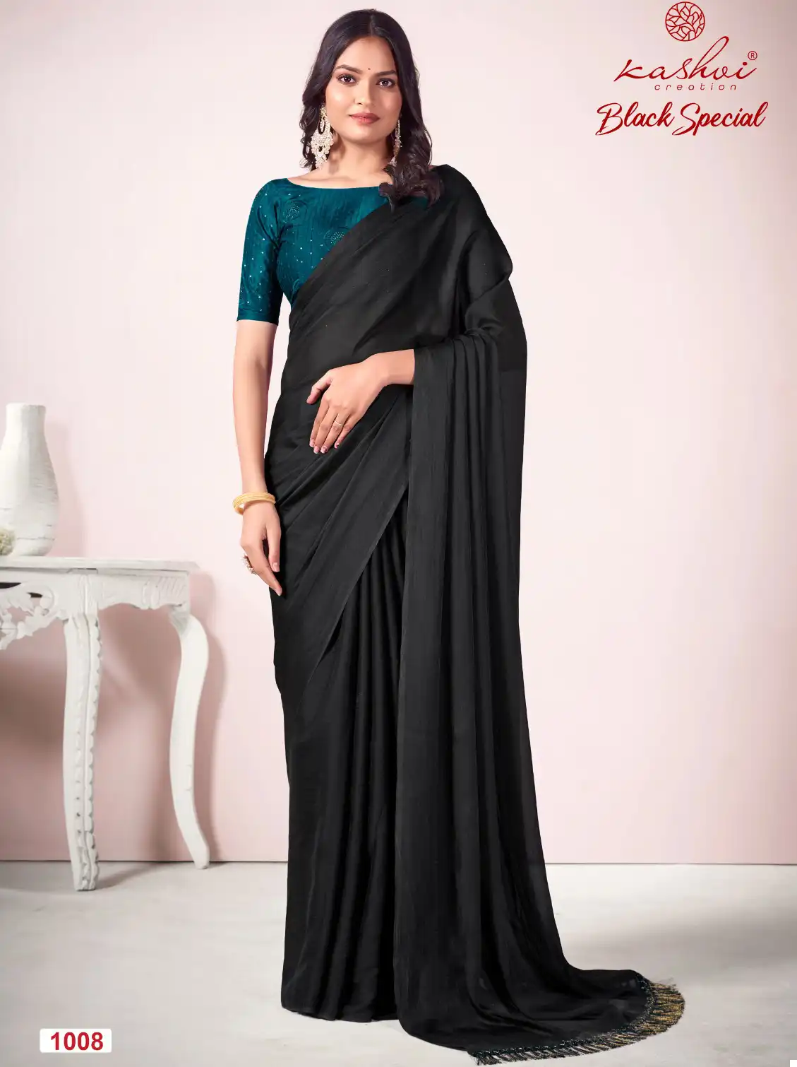 Kashvi Creation Black Special Dull Moss Wholesale Sarees Catalog — Wholesale Sarees, Kashvi Creation wholesale from Surat - Gallery Image 5