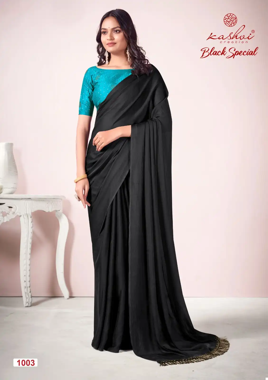 Kashvi Creation Black Special Dull Moss Wholesale Sarees Catalog — Wholesale Sarees, Kashvi Creation wholesale from Surat - Gallery Image 6
