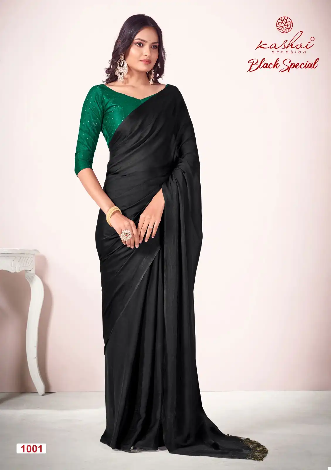Kashvi Creation Black Special Dull Moss Wholesale Sarees Catalog — Wholesale Sarees, Kashvi Creation wholesale from Surat - Gallery Image 7