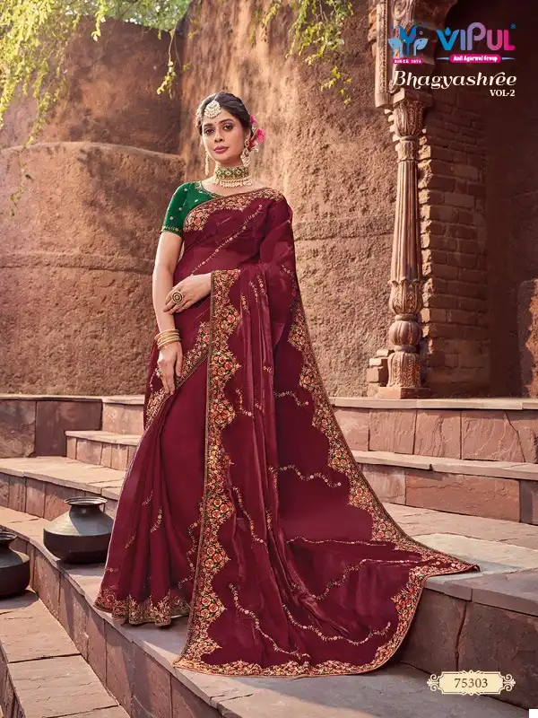 Vipul Fashion Bhagyashree Vol 2 Organza Wholesale Designer Embroidery Sarees Catalog — Wholesale Sarees, MPA wholesale from Surat — view 2