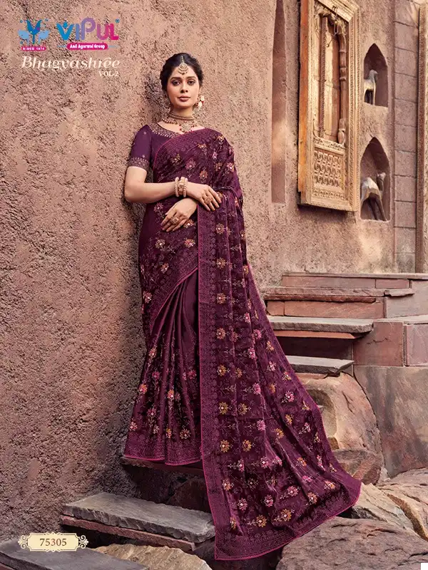 Vipul Fashion Bhagyashree Vol 2 Organza Wholesale Designer Embroidery Sarees Catalog — Wholesale Sarees, MPA wholesale from Surat — view 3