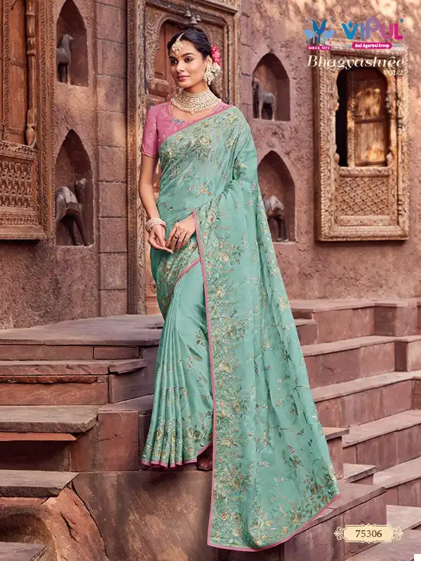 Vipul Fashion Bhagyashree Vol 2 Organza Wholesale Designer Embroidery Sarees Catalog — Wholesale Sarees, MPA wholesale from Surat — view 4