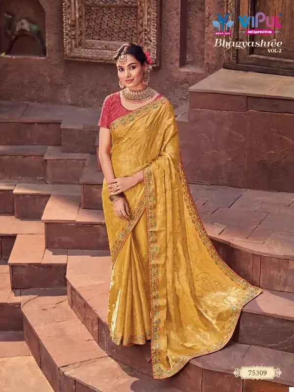 Vipul Fashion Bhagyashree Vol 2 Organza Wholesale Designer Embroidery Sarees Catalog — Wholesale Sarees, MPA wholesale from Surat — view 6