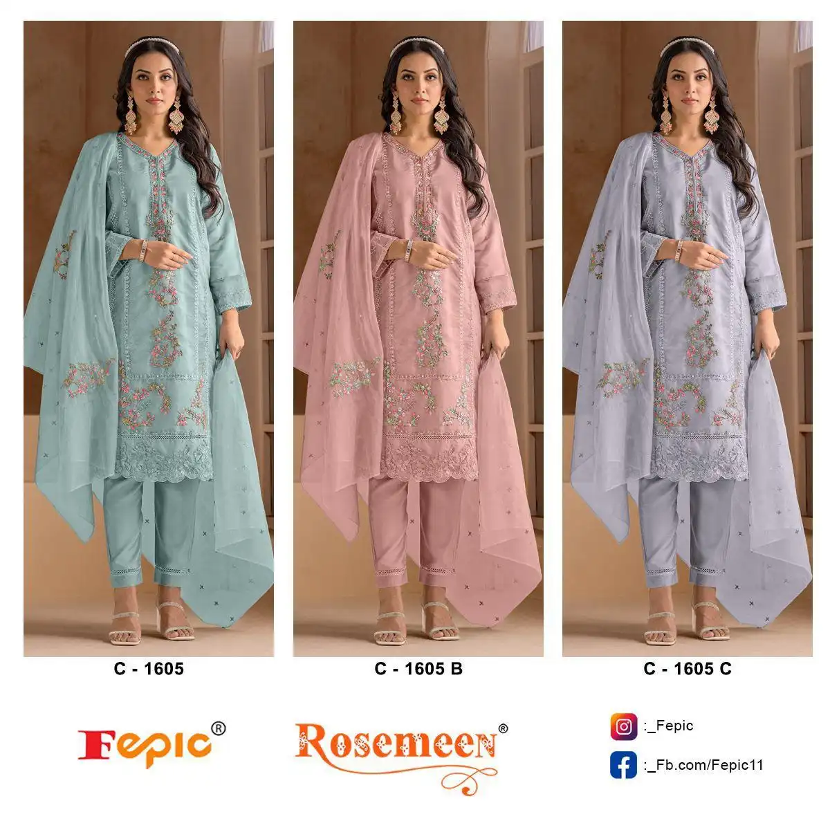 Fepic C 1605 Organza Wholesale Designer Pakistani Salwar Suit Catalog — Wholesale Salwar Suits, MPA wholesale from Surat — view 4