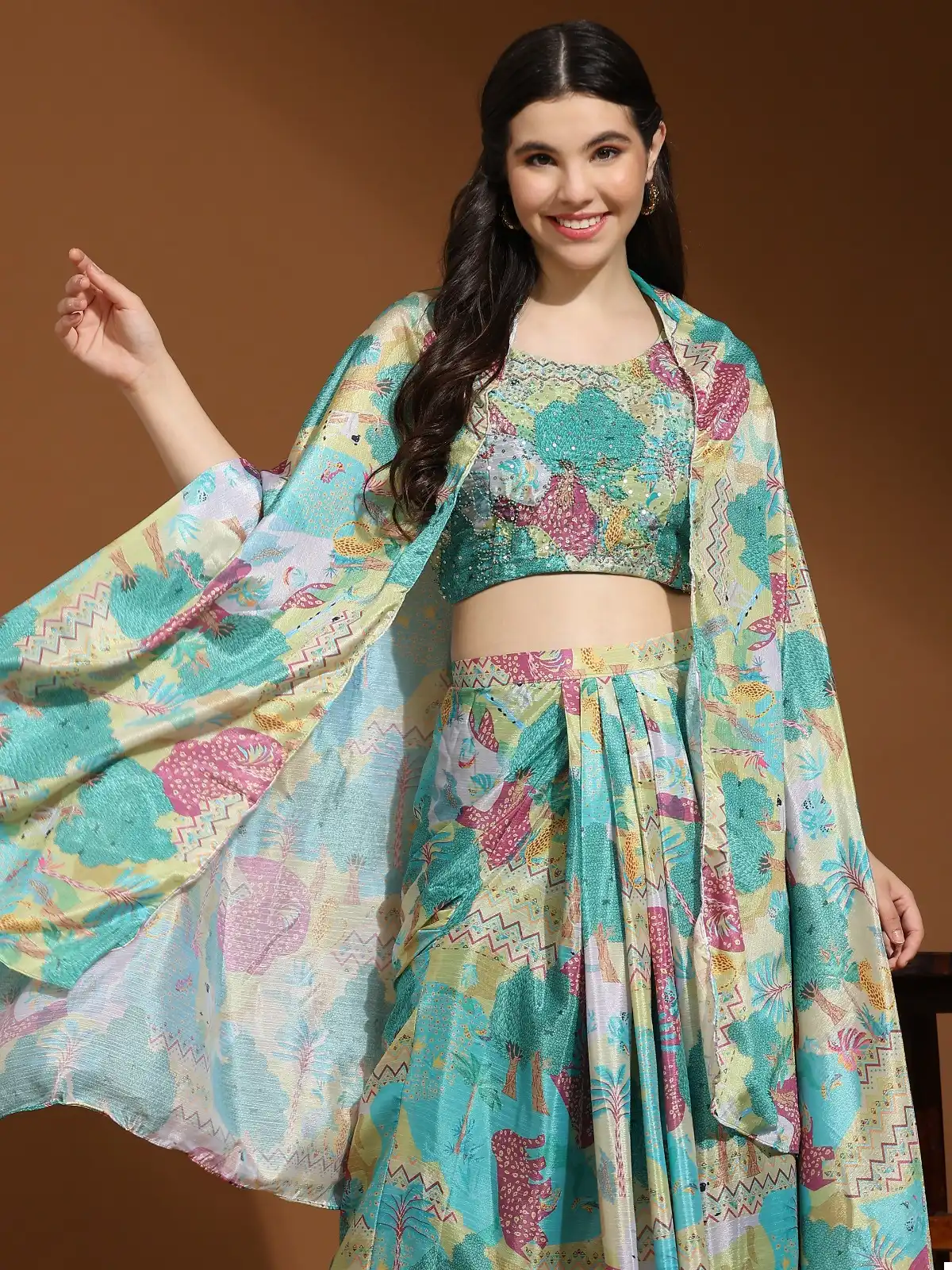 Amoha C342 Chinon Wholesale Readymade Indo Western Lehenga With Shrug — Wholesale Lehenga, MPA wholesale from Surat — view 2