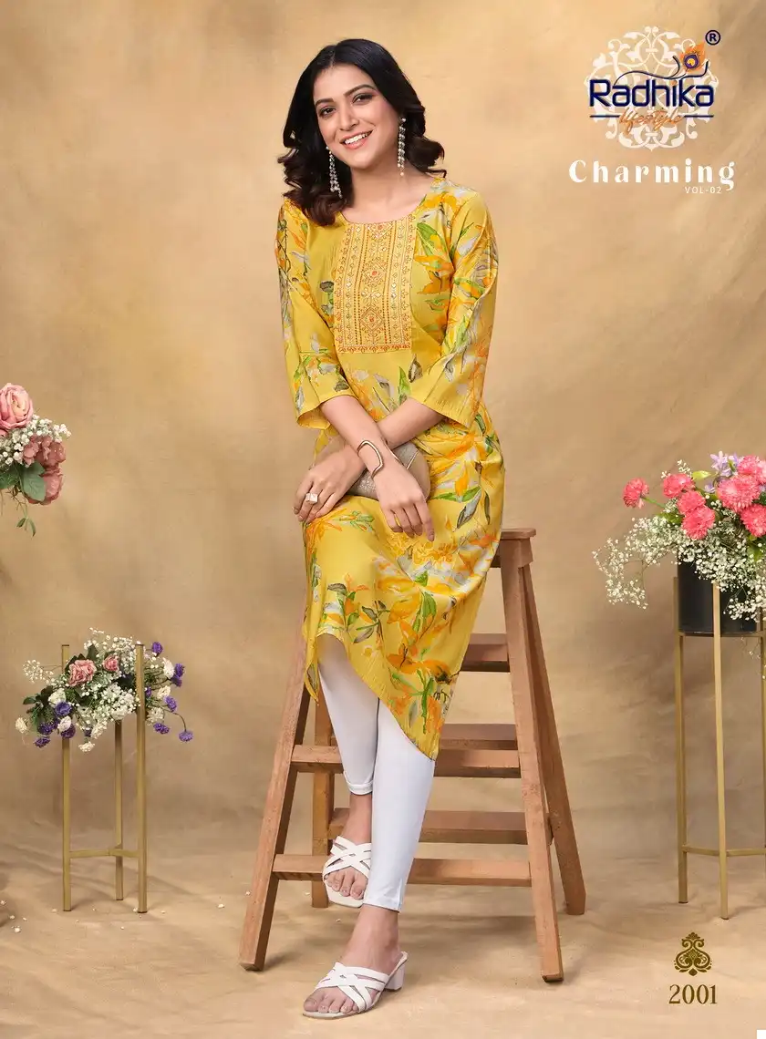 Radhika Lifestyle Charming Vol 2 Modal Chanderi Wholesale Long Kurtis Catalog — Wholesale Kurtis, MPA wholesale from Surat - Gallery Image 2