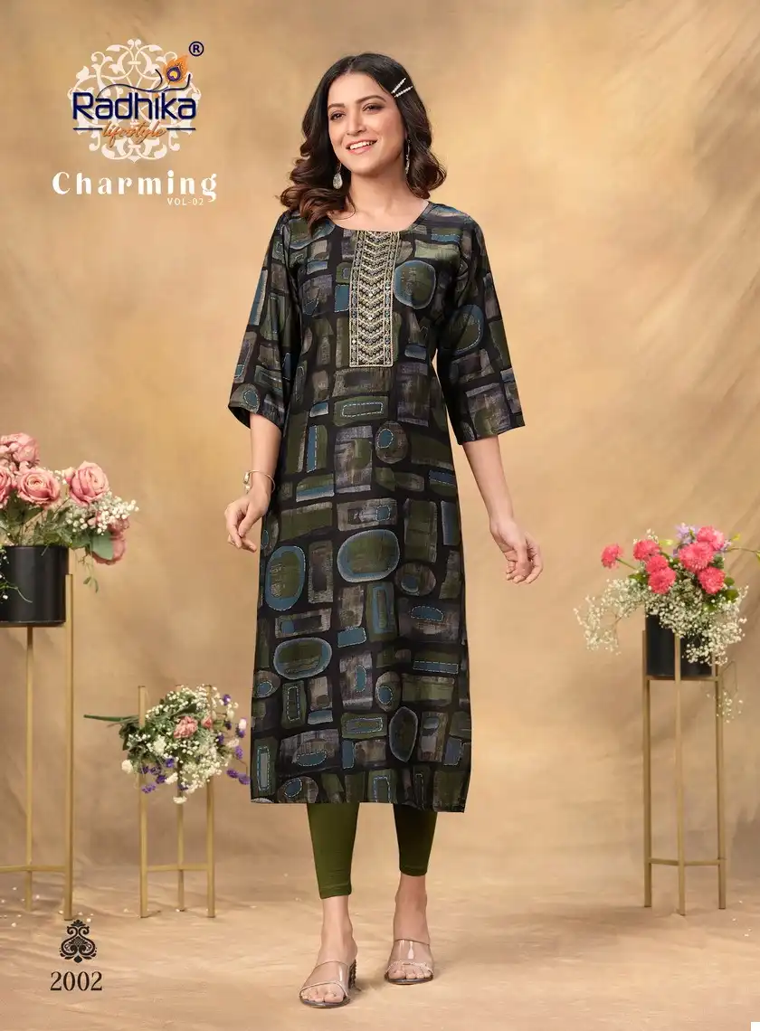 Radhika Lifestyle Charming Vol 2 Modal Chanderi Wholesale Long Kurtis Catalog — Wholesale Kurtis, MPA wholesale from Surat - Gallery Image 3