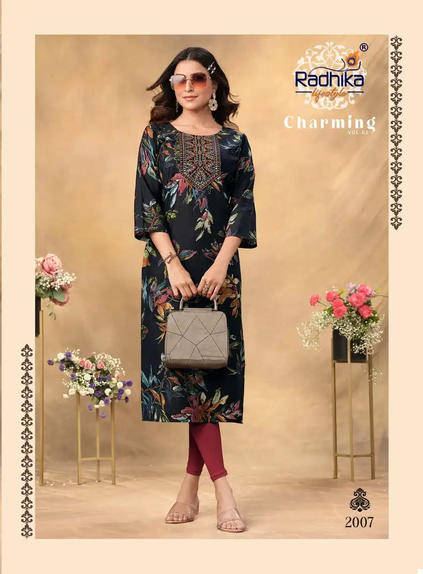 Radhika Lifestyle Charming Vol 2 Modal Chanderi Wholesale Long Kurtis Catalog — Wholesale Kurtis, MPA wholesale from Surat - Gallery Image 5