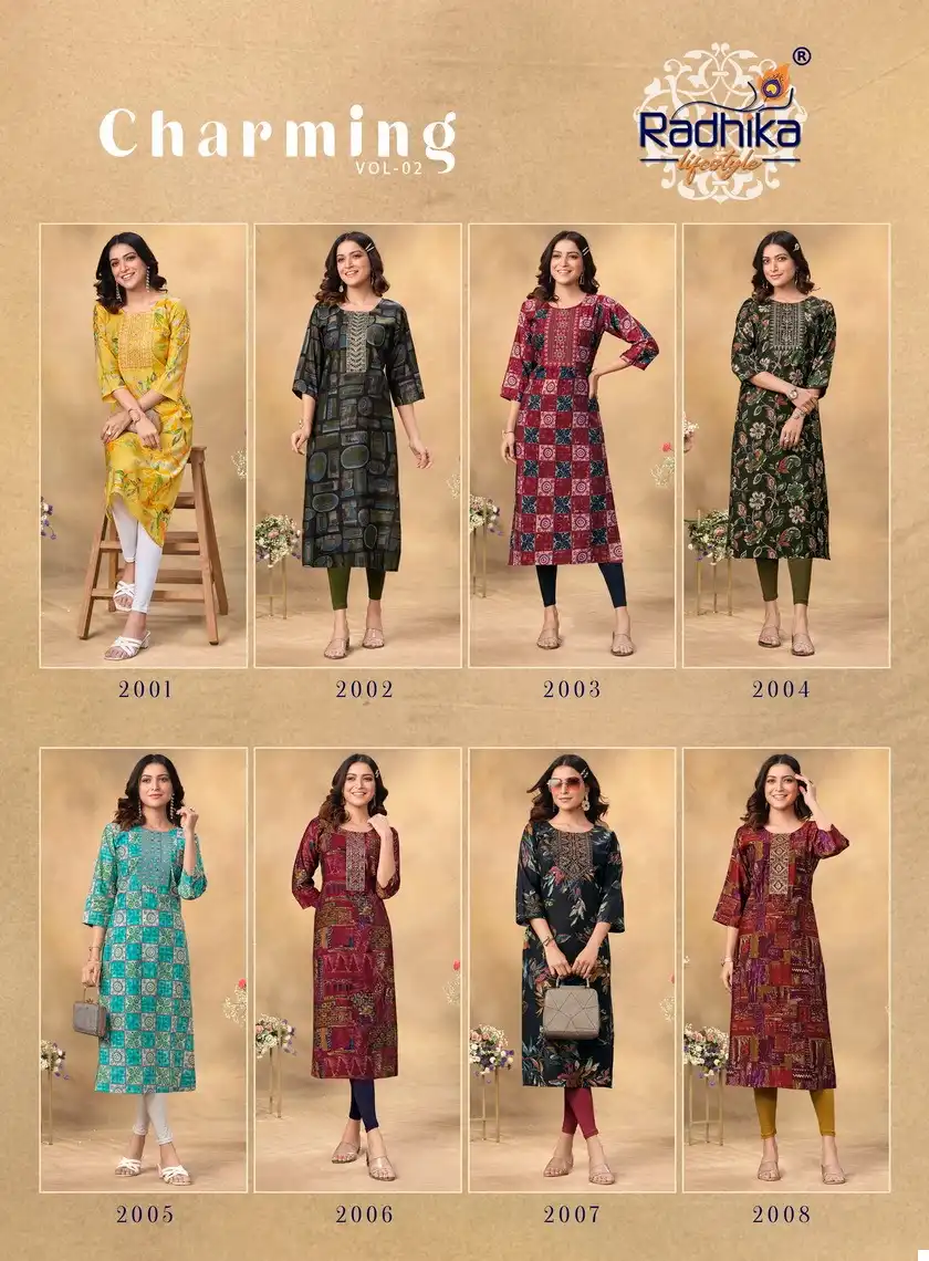Radhika Lifestyle Charming Vol 2 Modal Chanderi Wholesale Long Kurtis Catalog — Wholesale Kurtis, MPA wholesale from Surat — view 9