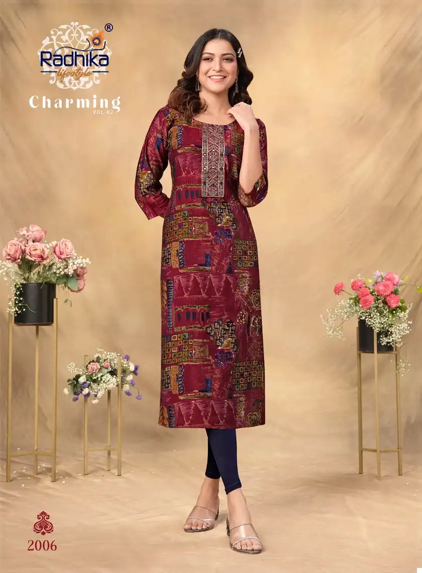 Radhika Lifestyle Charming Vol 2 Modal Chanderi Wholesale Long Kurtis Catalog — Wholesale Kurtis, MPA wholesale from Surat - Gallery Image 8