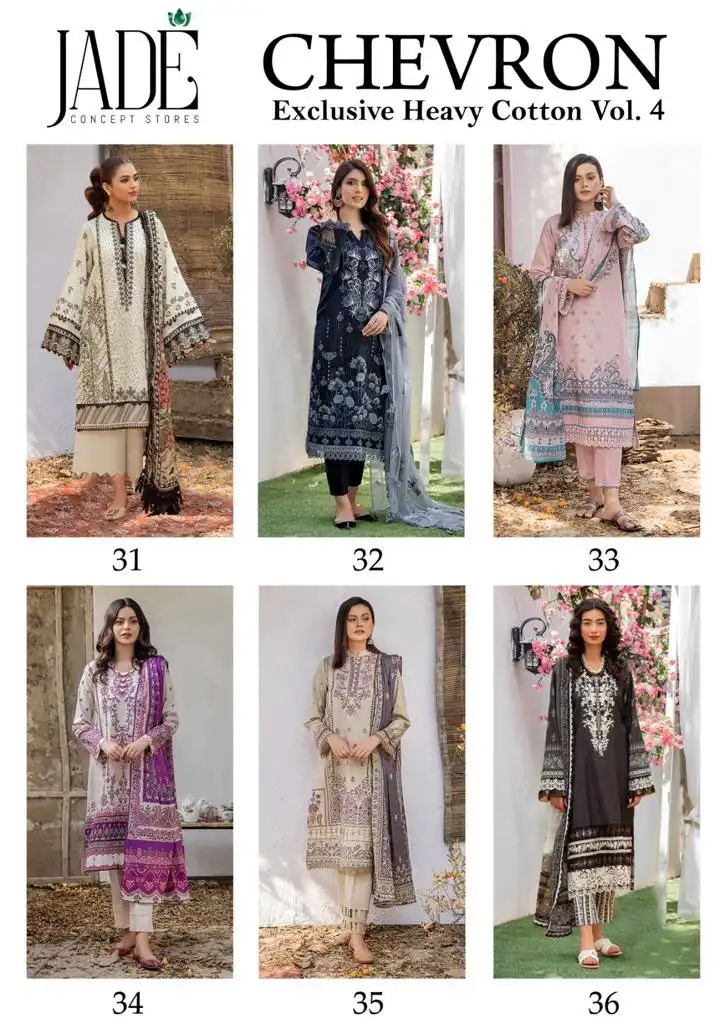 Jade Chevron Exclusive Heavy Cotton Vol 4 Pure Heavy Lawn Cotton Wholesale Pakistani Salwar Suit Catalog — Wholesale Salwar Suits, MPA wholesale from Surat — view 7