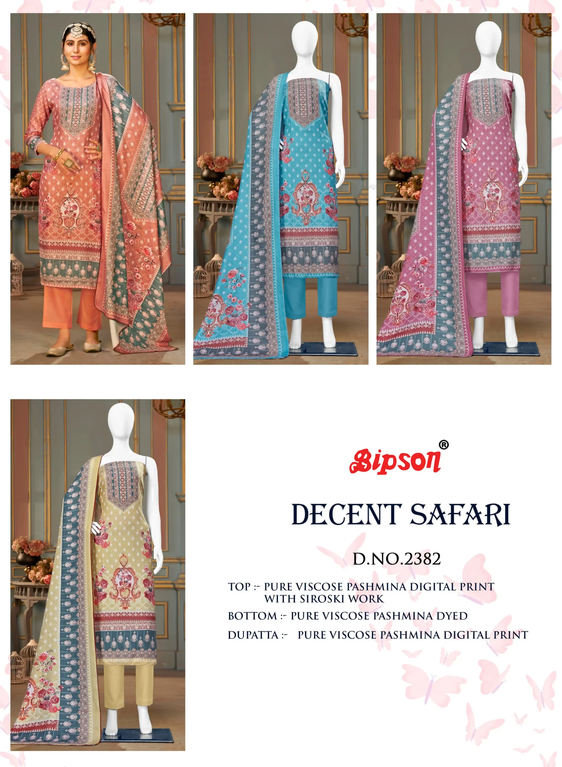 Bipson Decent Safari-2382 Pure Viscose Pashmina Wholesale Woolen Suits Catalog — Wholesale Salwar Suits, MPA wholesale from Surat — view 5