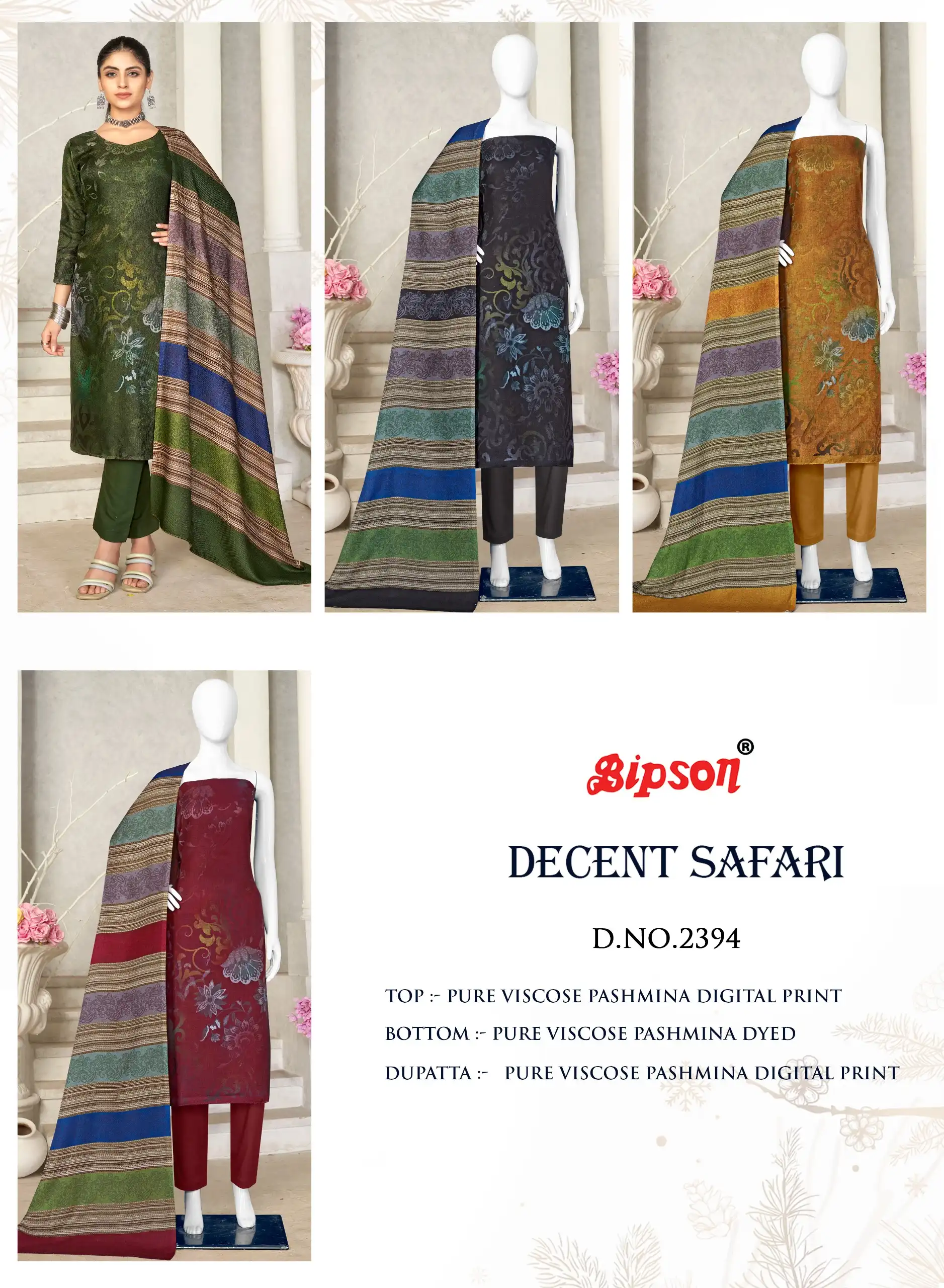 Bipson Decent Safari-2394 Pure Viscose Pashmina Wholesale Winter Wear Suits Catalog — Wholesale Salwar Suits, MPA wholesale from Surat — view 5