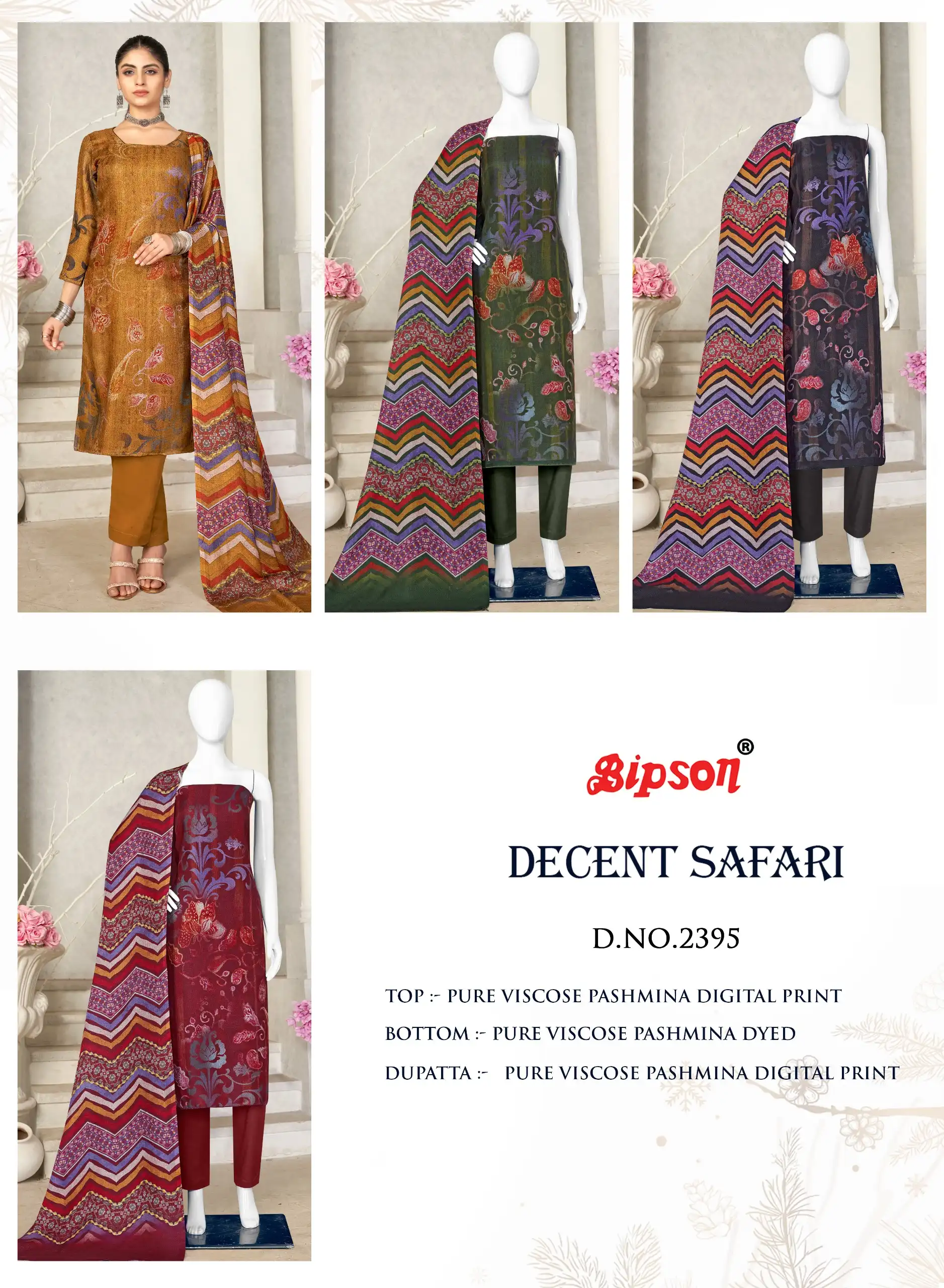Bipson Decent Safari-2395 Pure Viscose Pashmina Wholesale Winter Wear Suits Catalog — Wholesale Salwar Suits, MPA wholesale from Surat — view 5