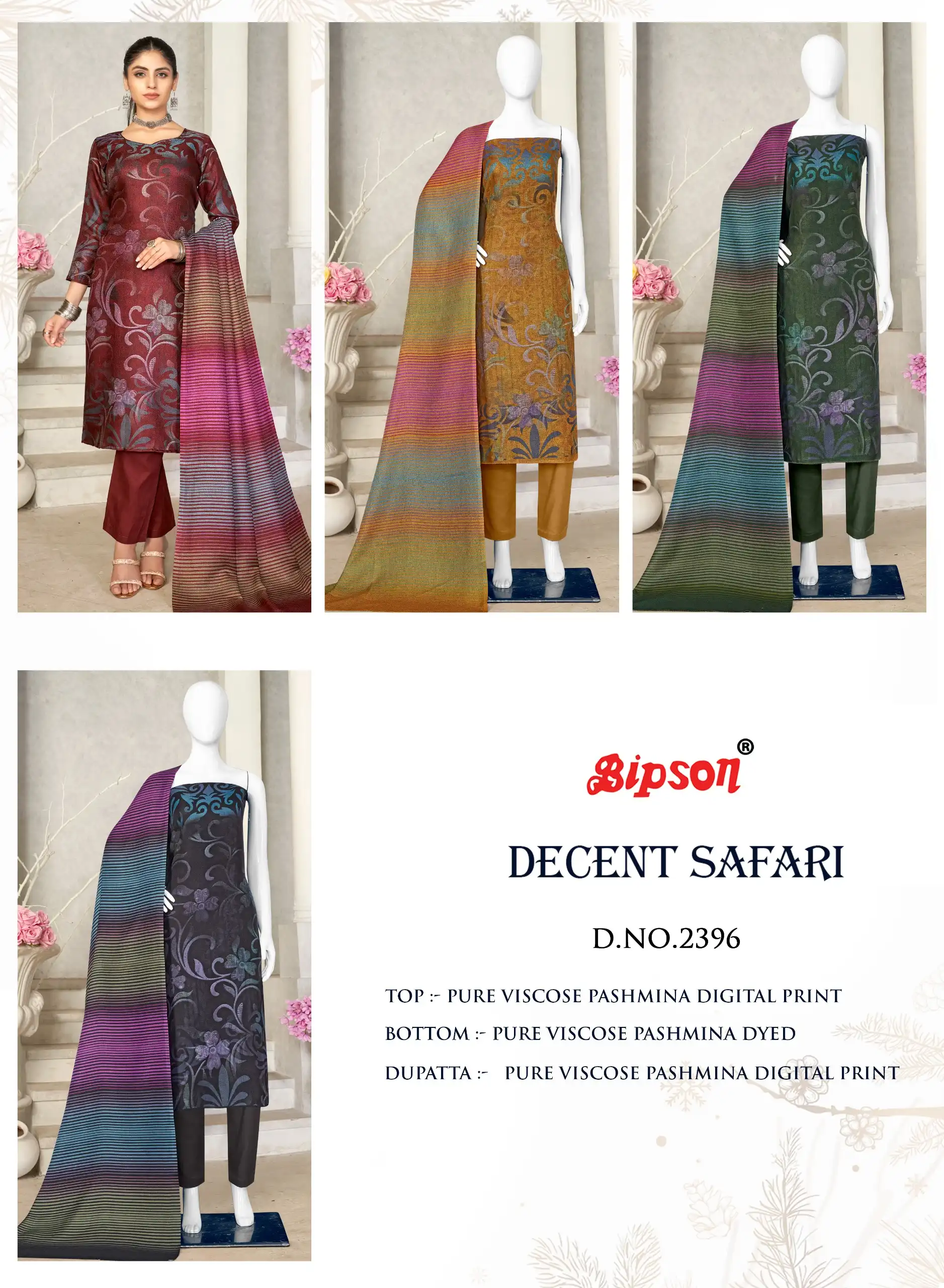 Bipson Decent Safari-2396 Pure Viscose Pashmina Wholesale Winter Wear Suits Catalog — Wholesale Salwar Suits, MPA wholesale from Surat — view 5