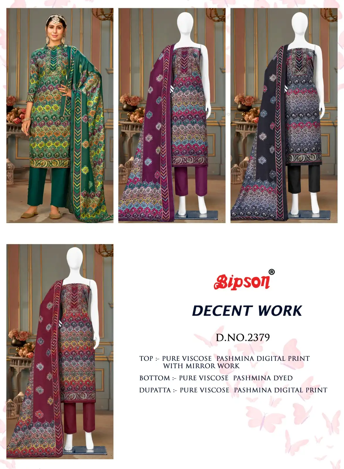 Bipson Decent Work-2379 Pure Viscose Pashmina Wholesale Winter Wear Suits Catalog — Wholesale Salwar Suits, MPA wholesale from Surat — view 5