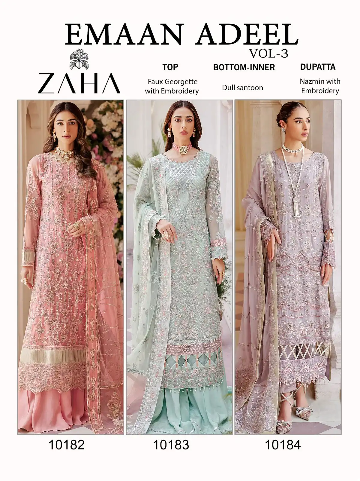 Zaha Emaan Adeel Vol 3 Georgette Wholesale Designer Pakistani Salwar Suit Catalog — Wholesale Salwar Suits, MPA wholesale from Surat — view 10