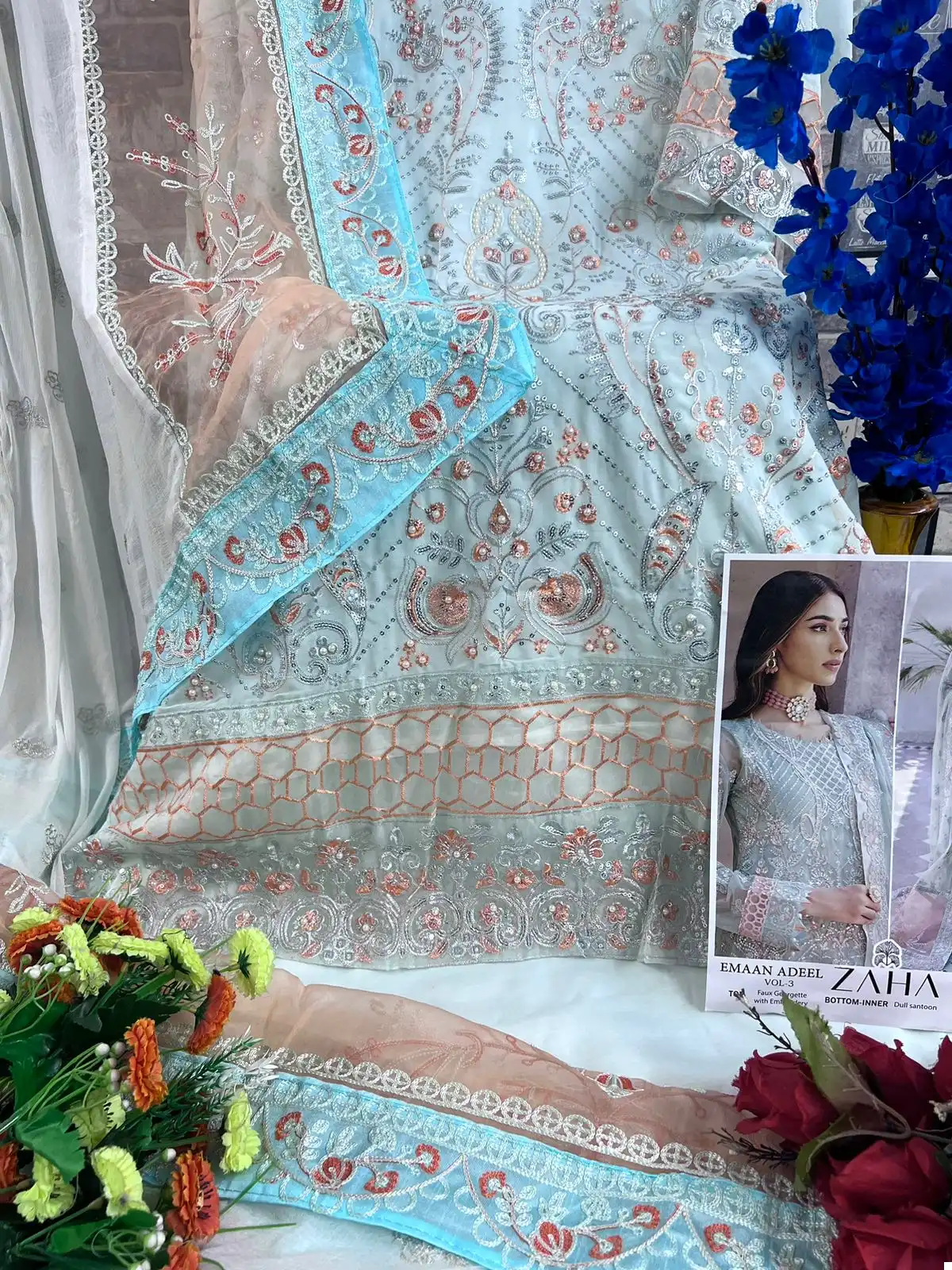 Zaha Emaan Adeel Vol 3 Georgette Wholesale Designer Pakistani Salwar Suit Catalog — Wholesale Salwar Suits, MPA wholesale from Surat - Gallery Image 7