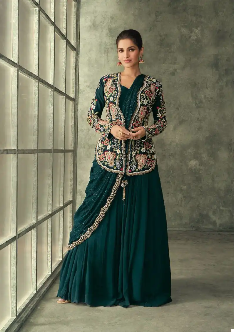 Sayuri Designer Evergreen Real Georgette Wholesale Partywear Suit Catalog - Image 2