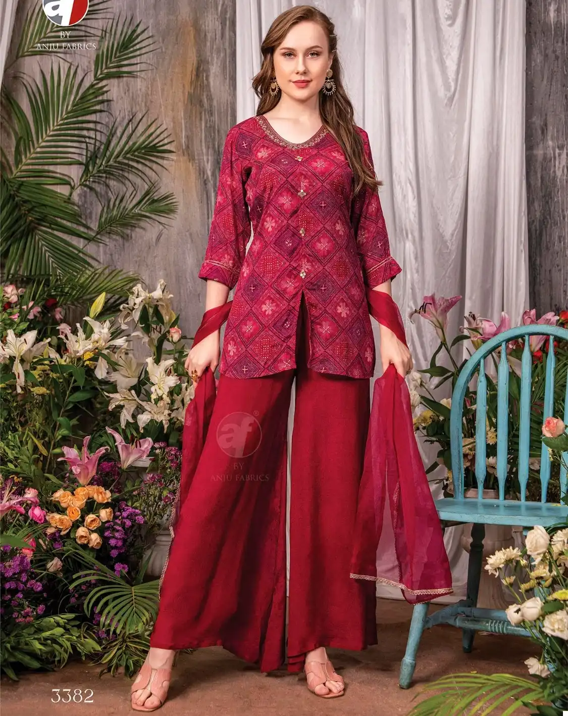 Anju Fabrics Ehsaas Pure Chinon Wholesale Kurti Plazzo With Dupatta Catalog — Wholesale Salwar Suits, MPA wholesale from Surat — view 1