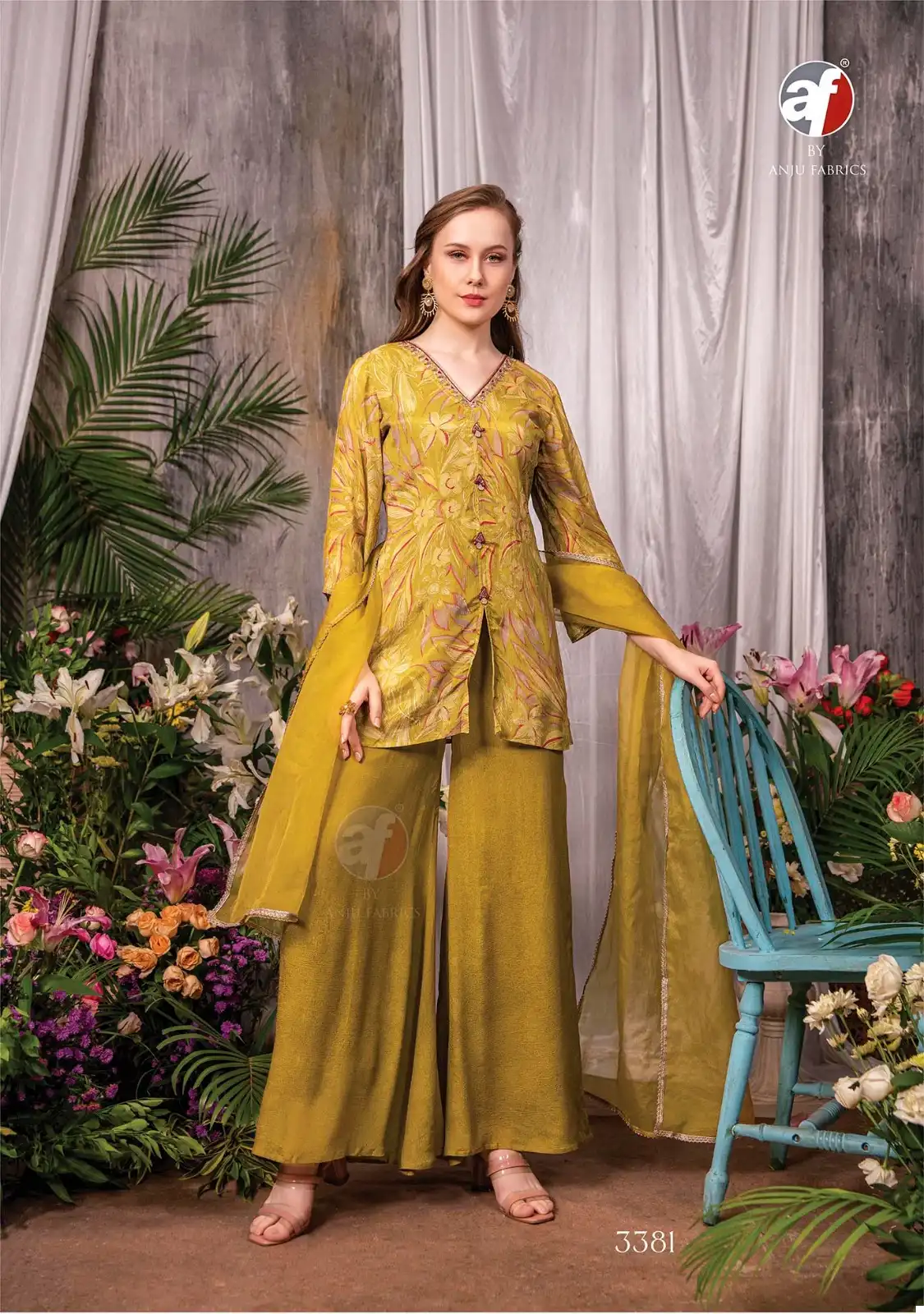 Anju Fabrics Ehsaas Pure Chinon Wholesale Kurti Plazzo With Dupatta Catalog — Wholesale Salwar Suits, MPA wholesale from Surat - Gallery Image 2