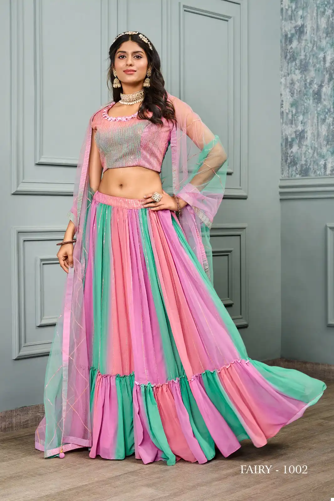 Jivora Fairy Georgette Wholesale Crop Top Lehenga Choli Catalog — Wholesale Lehenga, MPA wholesale from Surat — view 9