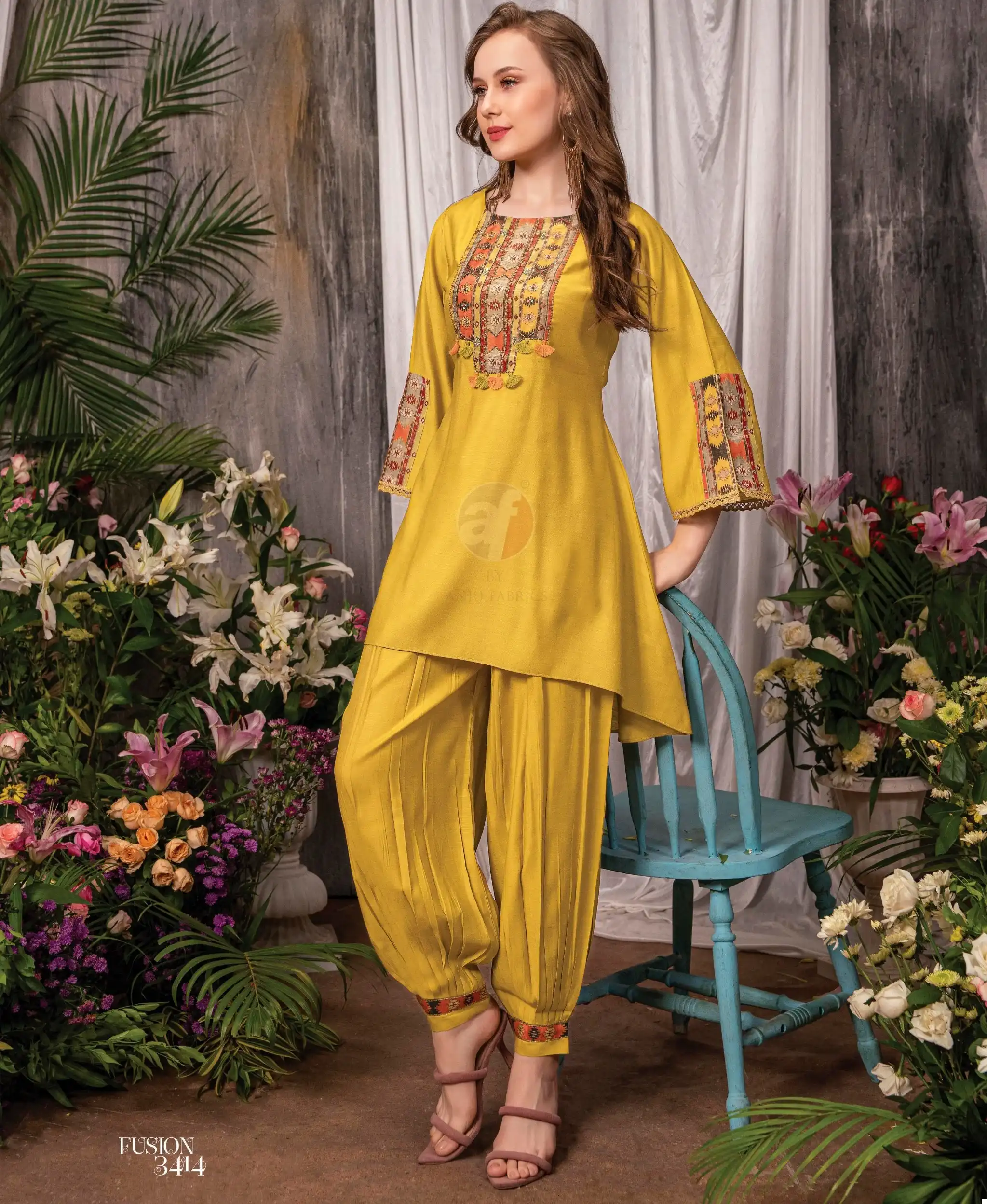 Anju Fabrics Fusion Vol 3 Viscose By Nylon Wholesale Designer Kurti With Afghani Catalog — Wholesale Kurtis, MPA wholesale from Surat — view 1