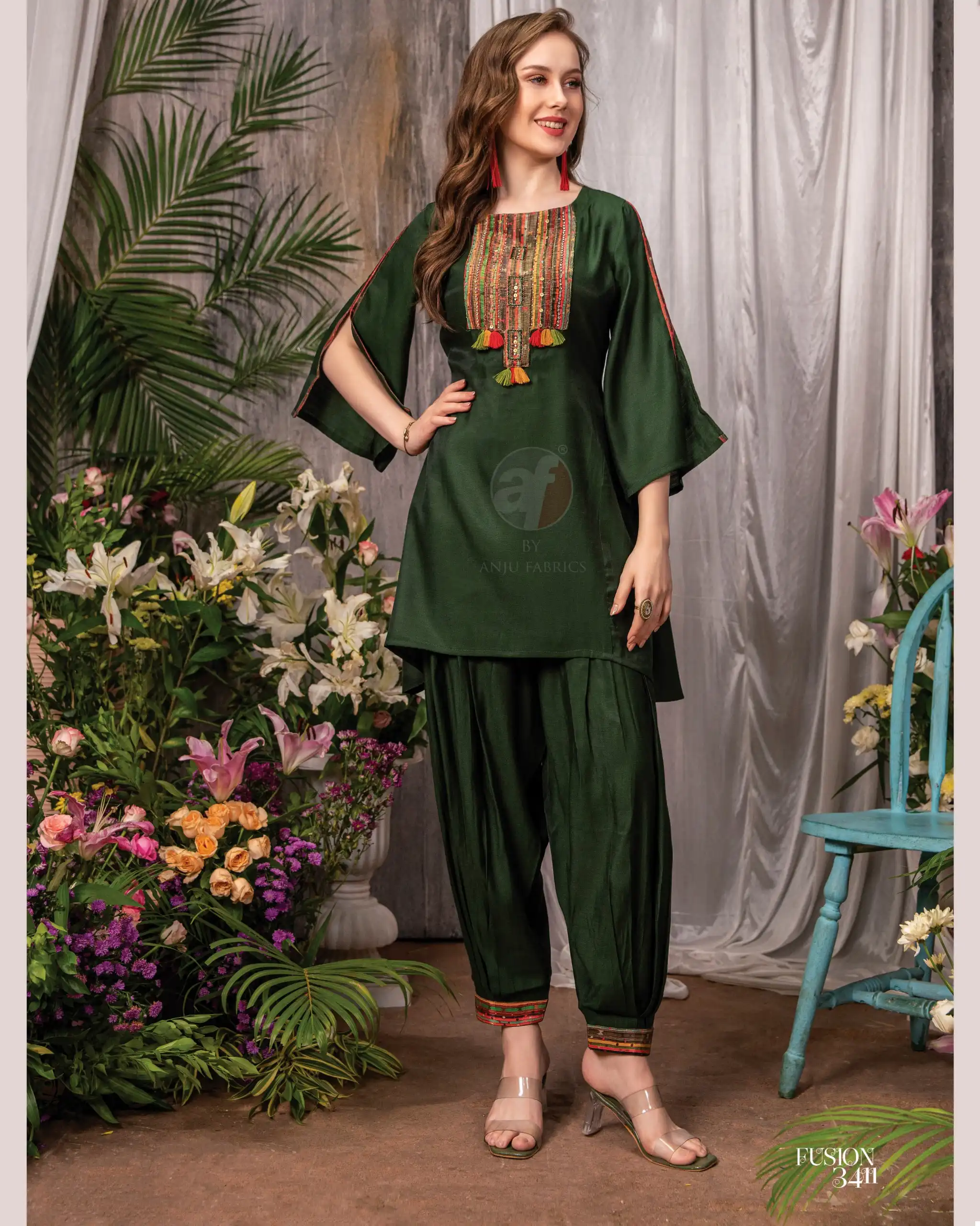 Anju Fabrics Fusion Vol 3 Viscose By Nylon Wholesale Designer Kurti With Afghani Catalog — Wholesale Kurtis, MPA wholesale from Surat - Gallery Image 3