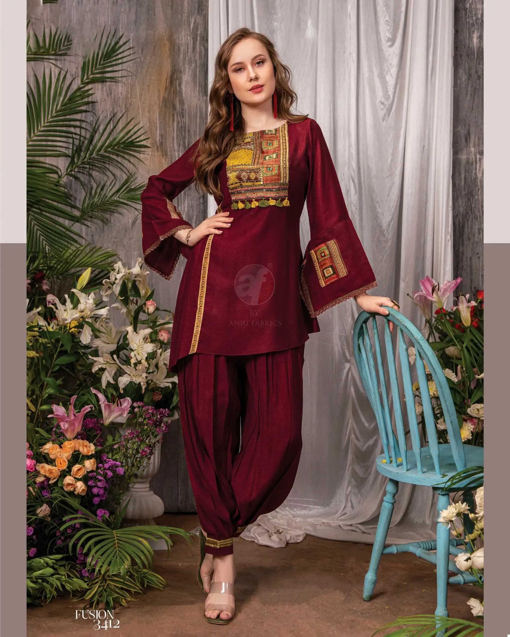 Anju Fabrics Fusion Vol 3 Viscose By Nylon Wholesale Designer Kurti With Afghani Catalog — Wholesale Kurtis, MPA wholesale from Surat - Gallery Image 4