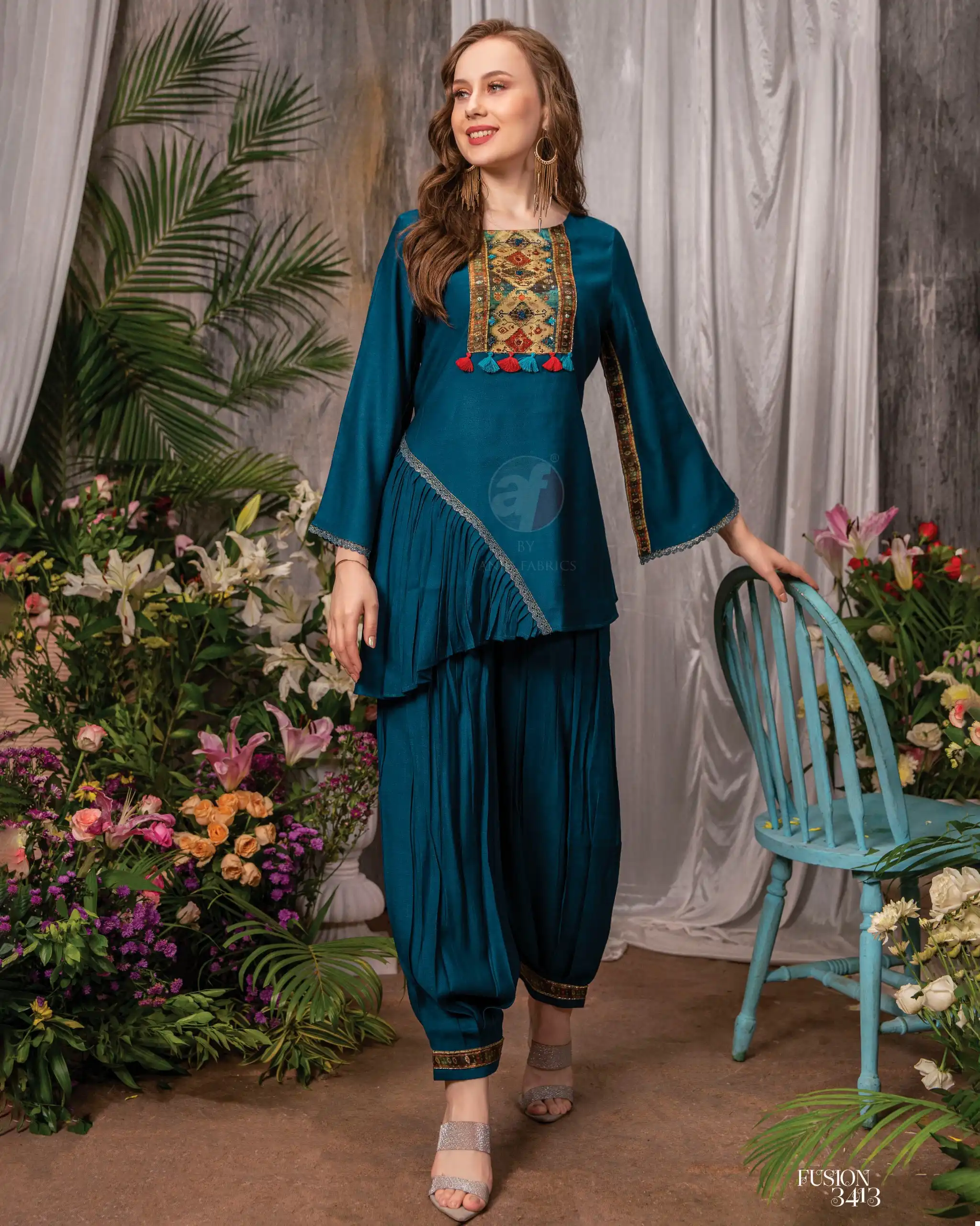 Anju Fabrics Fusion Vol 3 Viscose By Nylon Wholesale Designer Kurti With Afghani Catalog — Wholesale Kurtis, MPA wholesale from Surat - Gallery Image 2