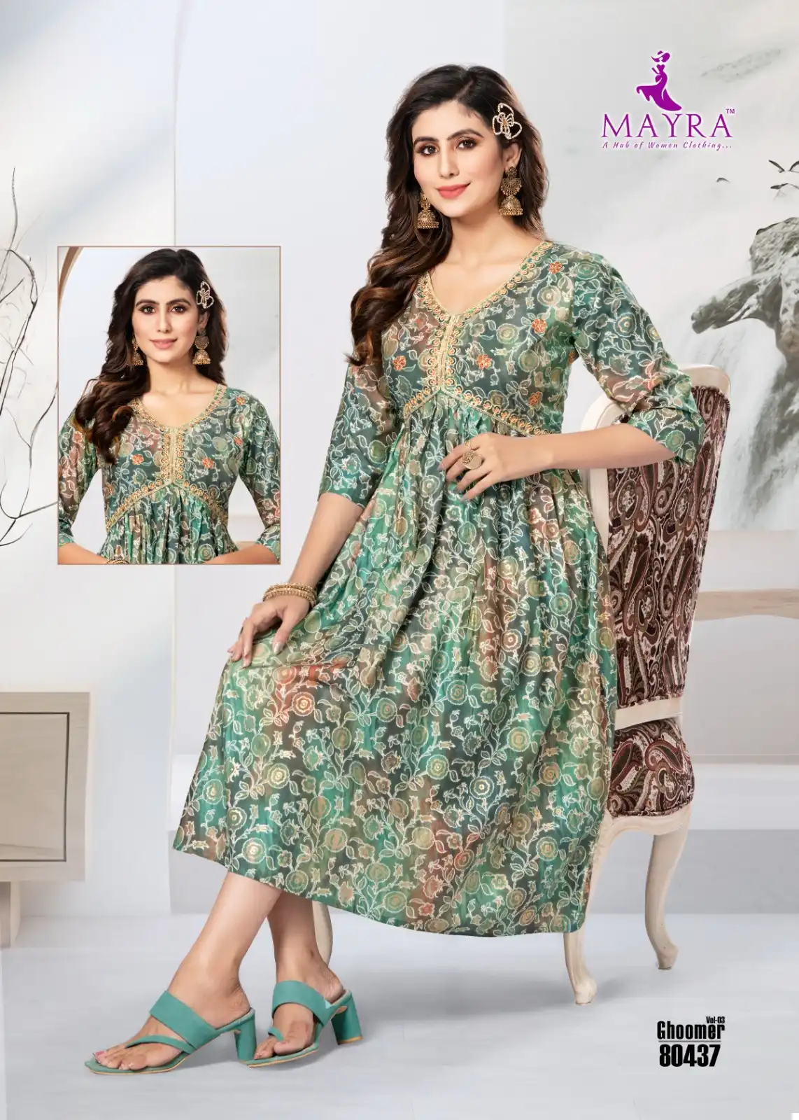 Mayra Ghoomer Vol 3 Pure Heavy Chanderi Modal Print Wholesale Long Kurtis Catalog — Wholesale Kurtis, MPA wholesale from Surat - Gallery Image 2