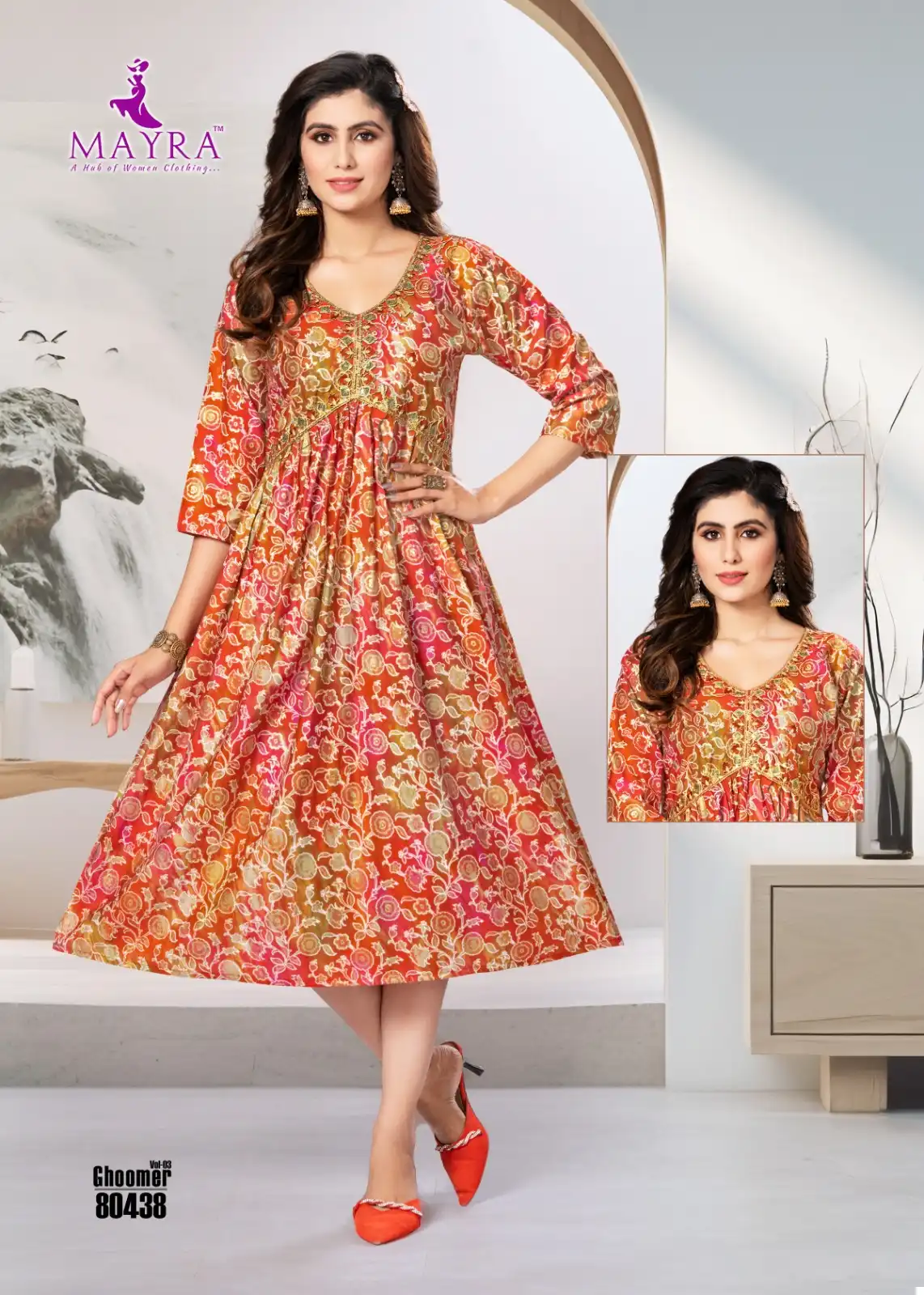 Mayra Ghoomer Vol 3 Pure Heavy Chanderi Modal Print Wholesale Long Kurtis Catalog — Wholesale Kurtis, MPA wholesale from Surat - Gallery Image 3