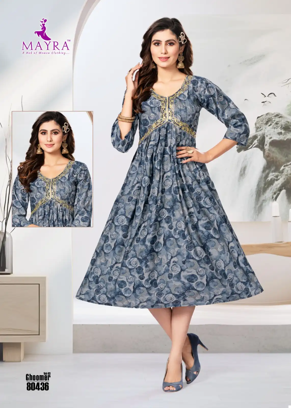 Mayra Ghoomer Vol 3 Pure Heavy Chanderi Modal Print Wholesale Long Kurtis Catalog — Wholesale Kurtis, MPA wholesale from Surat - Gallery Image 4