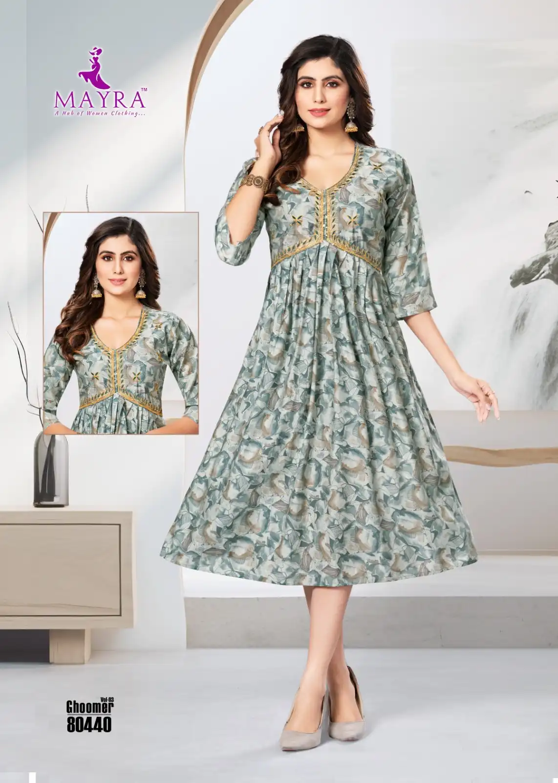 Mayra Ghoomer Vol 3 Pure Heavy Chanderi Modal Print Wholesale Long Kurtis Catalog — Wholesale Kurtis, MPA wholesale from Surat - Gallery Image 5