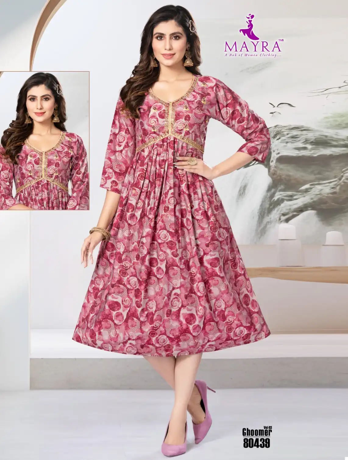 Mayra Ghoomer Vol 3 Pure Heavy Chanderi Modal Print Wholesale Long Kurtis Catalog — Wholesale Kurtis, MPA wholesale from Surat — view 1
